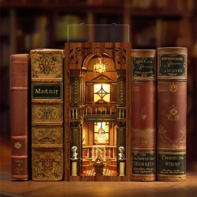Diy Wooden Book Nook Kit Shelf Insert - Filozoficzna biblioteczka, dekoracja do domu, retro