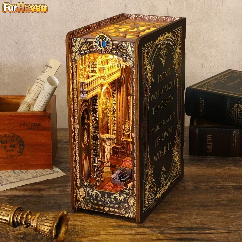 Diy Wooden Book Nook Kit Shelf Insert - Zestawy do samodzielnego wykonania drewnianych miniatur